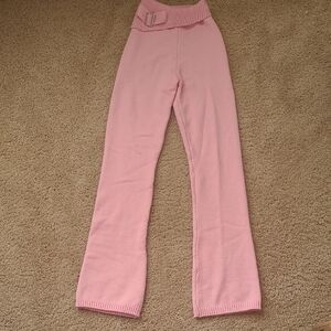 Pink Knit High-Waisted Pants